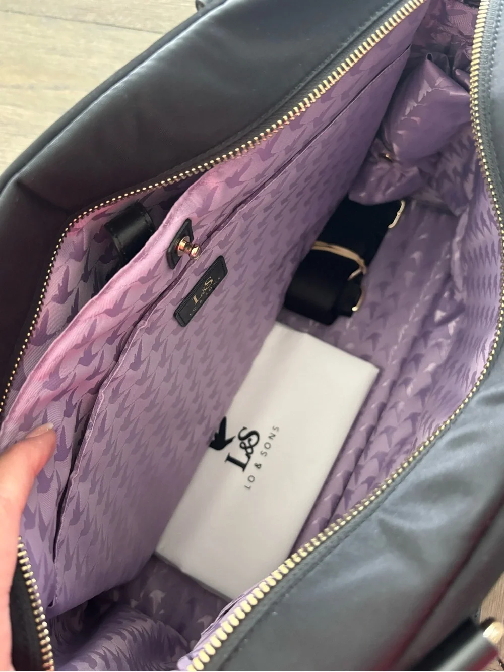 Lo & Sons O.M.G Bag Black/Gold/Lavender NWT